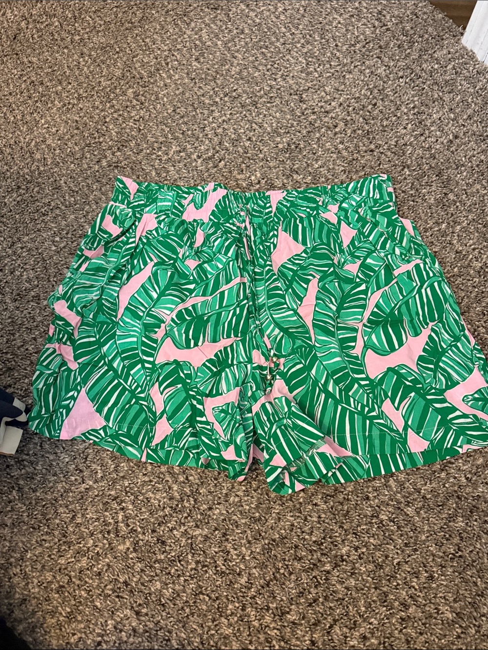 Lilly Pulitzer Pink & Green Palm-Print Drawstring Shorts